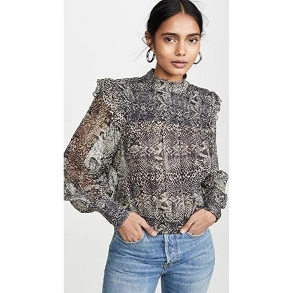 Free People Snake Combo Roma MOCK NECK Blouse Tie‎ neck Size Small - Picture 1 of 13